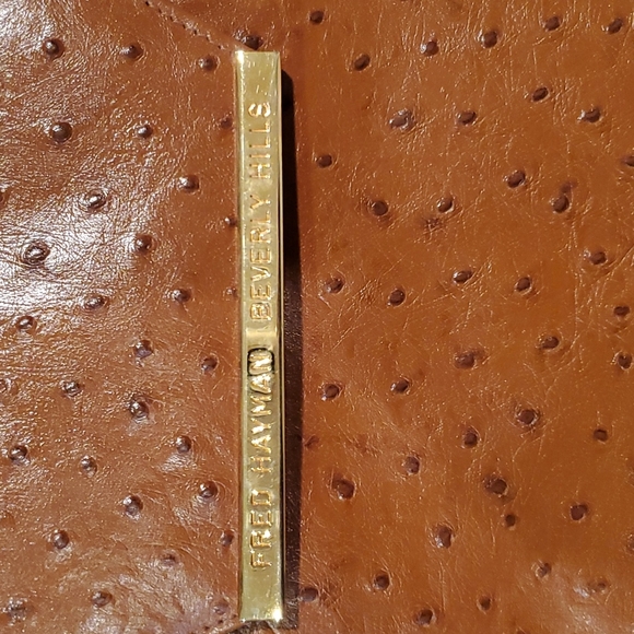 Vintage ostrich Envelope bag bt Fred Hayman Taupe New - Picture 2 of 6